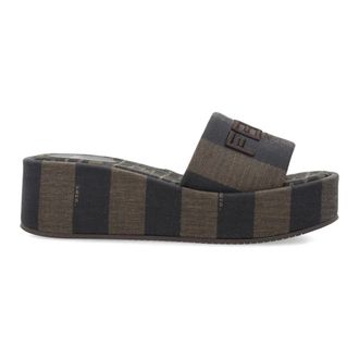 Fendi Brown Striped Platform Slides - female - Fendi - Sliders - Multicolor - 7 UK - Shoes