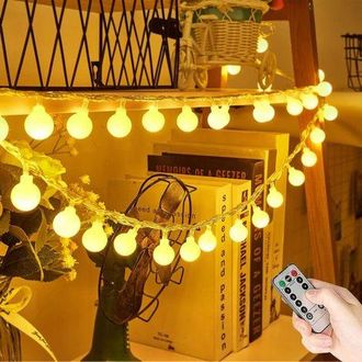OEM Rapanda - Guirnalda De Luces Exteriores De 10 M Con 80 Led De Luz Blanca C&aacute;lida - Resistente Al Agua Ip65 - Funciona Con 3 Pilas Aa - 8 Modos Con Cont