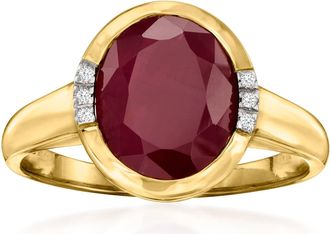 Ross-Simons Ruby Ring With Diamond Accents in 14kt Yellow Gold