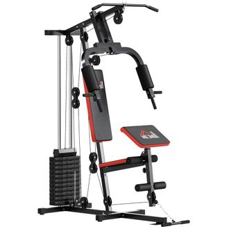 HOMCOM Homcom Stazione Fitness Multifunzione Con Pesi 135x103x210 Cm Nero E Rosso