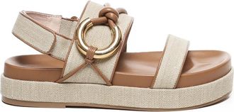Coccinelle Canvas and Leather Sandals with Metal Detail