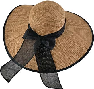 Generic Sun Hats for Women Summer Fedora Wide Rim Straw Beach Hat with Bowknot Breathable Travel Ladies Cap Elegant Bucket Hat Sun Visor Vacations Sweet Fores