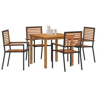 Berkfield Home Modern 5 Piece Garden Dining Set Black Poly Rattan Acacia