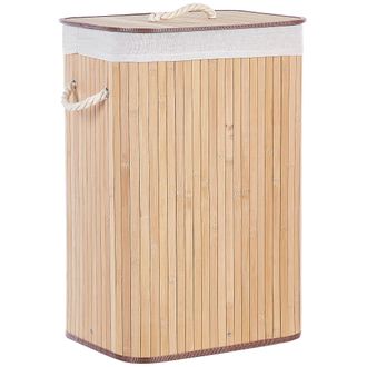 Beliani Cesta De Madera De Bamb&uacute; Clara Blanco 60 Cm Tapa Extra&iacute;ble Accesorio Boho Komari