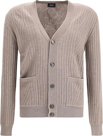Brioni Beige Ribgebreide V-Hals Vest - Heren - Cashmere truien - Beige - XL - Wol - Truien & Vesten