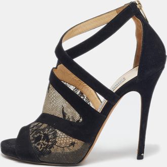 Jimmy Choo London Black Lace And Suede Flyte Sandals