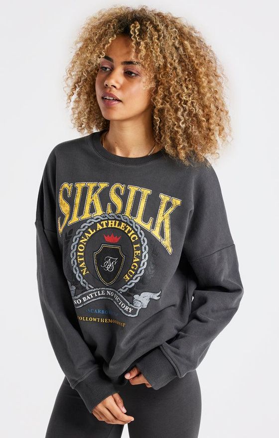 Sudadera de gran tama&ntilde;o de Siksilk Varsity - Gray Washed XS