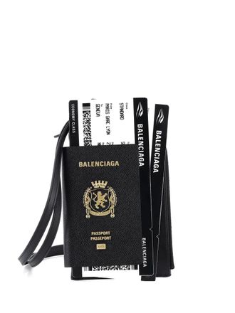 Balenciaga Passport Phone Holder Printed Leather crossbody bag - Zwart