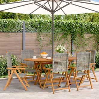 vidaXL Vidaxl - Sillas De Jard&iacute;n Reclinables 6 Uds Rat&aacute;n Pe Madera Maciza Gris