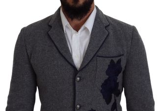 Dolce & Gabbana Mens Wool Floral Embroidered Blazer Gray Blazers