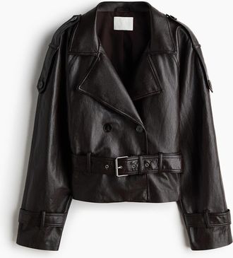 H&M Coated Biker Jacket in Dark Brown at Nordstrom, Size X-Small
