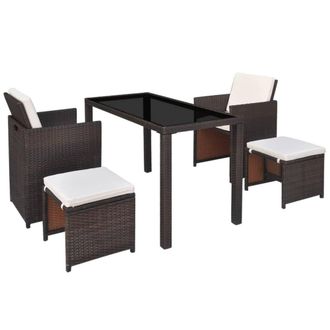 Berkfield Home Elegant 5 Piece Outdoor Dining Set with Cushions Poly Rattan Brown