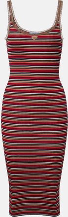 Prada Logo ribbed-knit cotton midi dress