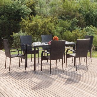 vidaXL Vidaxl - Juego De Comedor De Jard&iacute;n 7 Piezas Rat&aacute;n Sint&eacute;tico Negro