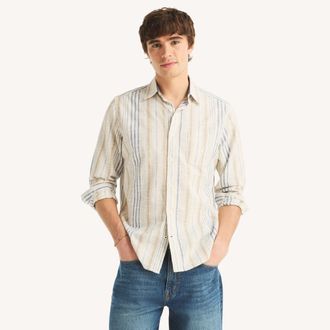 Nautica Mens Textured Striped Shirt