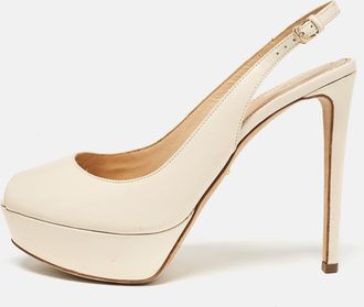 Sergio Rossi Cream Patent Peep Toe Platform Slingback Pumps
