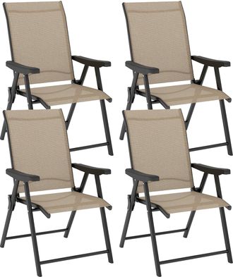 OUTSUNNY 4PCS Folding Chair W/ Breathable Mesh Fabric Seat - Brown | TJ Hughes