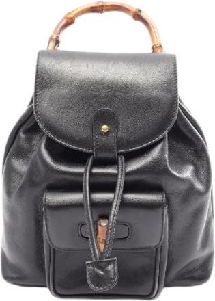 Gucci Pre-owned Leren Rugzak - Dames - Vintage Rugzakken - Zwart - ONE Size - Leer - Vintage