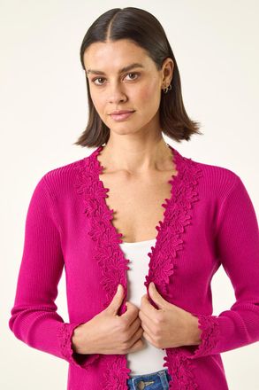 Roman Lace Trim Knit Cardigan