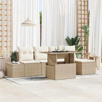 vidaXL Vidaxl - Conjunto De Sof&aacute; De Jard&iacute;n Con Coj&iacute;n 6 Pcs Beige Y Crema