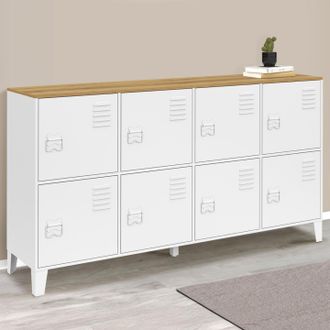 IDMarket Ester 139 Cm C&oacute;moda De 8 Puertas De Metal Blanco Con Tapa De Madera De Dise&ntilde;o Industrial