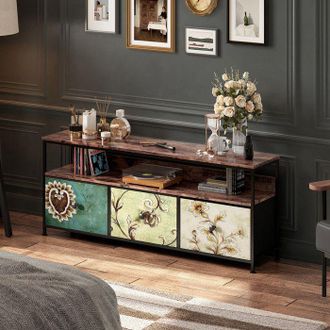 OEM Mueble De Tv Con Almacenamiento 108cm - Estilo Industrial Retro, Tablero De Madera Y Metal Color, Para Sal&oacute;n Moderno