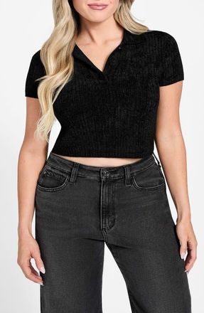 Guess Mona Chenille Polo Sweater in Black-Black at Nordstrom, Size X-Small