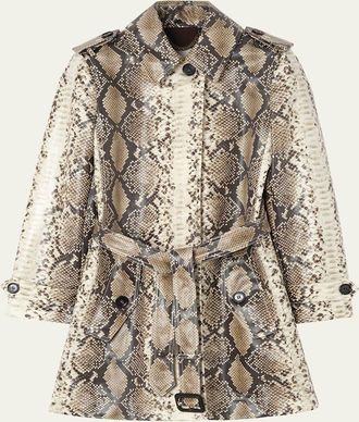 Burberry Stonehaven Python-Print Coated Short Car Coat