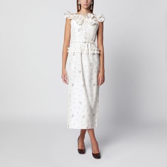 Alessandra Rich Abito midi bianco in seta con motivo floreale