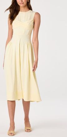 ASTR the Label Seraphina Pleated Twist Corset Midi Dress in Butter Yellow at Nordstrom, Size X-Large