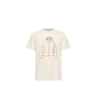 Moncler Moncler Down Jacket Print Cotton T-shirt, Men, White, Size: 3xl
