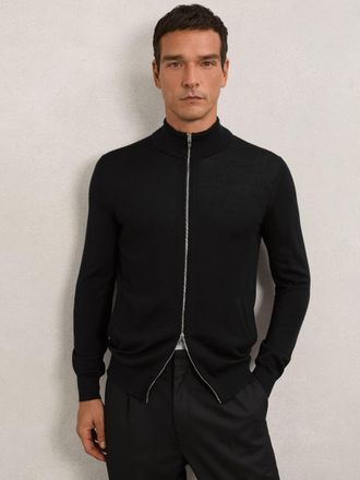 Reiss Black Wool Zip-through Cardigan, Xxl