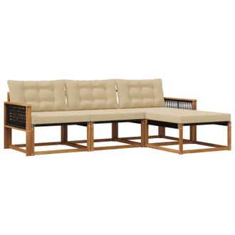 vidaXL Conjunto De Sof&aacute;s De Exterior Con Coj&iacute;n 4 Pcs Natural Y Beige Vidaxl