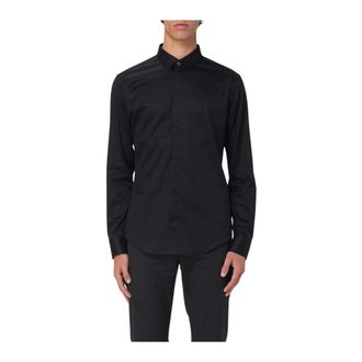 Emporio Armani Overhemden, Heren, Zwart, L, Katoen, Klassieke lange mouwen overhemd