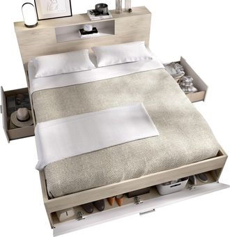 Vente-Unique Vente-unique - Dekit Lanka - Cama Compacta Para Dormitorio - Natural / Blanco - 95 X 149.6 X 218.5 Cm