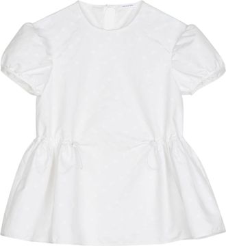 Cecilie Bahnsen Peplum Cotton Top with Puff Sleeves and Jacquard Pattern