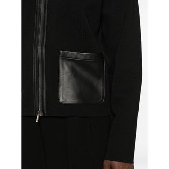 Max Mara Leather Patch Pocket Zip-Front Hoodie - Black