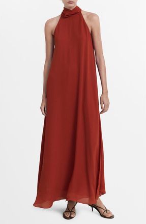 Mango Tie Neck Sleeveless Maxi Dress in Burnt Orange at Nordstrom, Size 8