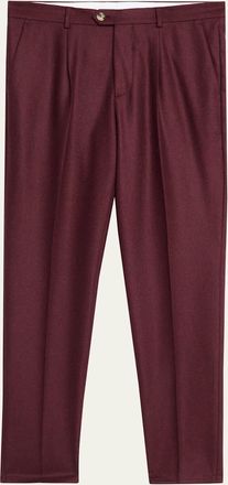 Brunello Cucinelli Mens Wool Flannel Single-Pleated Pants
