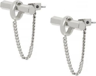AllSaints Toggle & Chain Draped Front/Back Earrings in Rhodium at Nordstrom