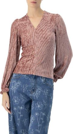 Ivonne Pleated Velvet V-Neck Blouse in Dark Pink at Nordstrom, Size Medium