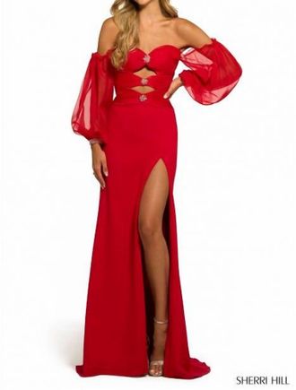 Sherri Hill Strapless Evening Dress In Red