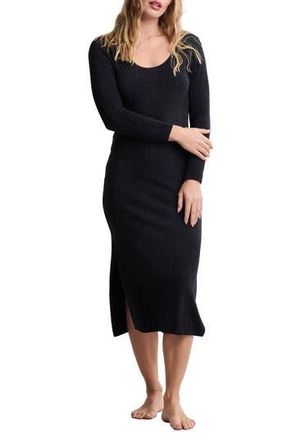 Barefoot Dreams CozyChic Ultra Lite Rib Scoop Neck Midi Dress in Black at Nordstrom Rack, Size Medium