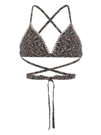 Isabel Marant Solange floral-print bikini top - women - Polyamide/Polyamide/Spandex/Elastane/Polyester/Spandex/Elastane - 38 - Black