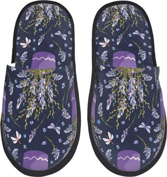 Generic Camping Slippers Lavender Flowers Purple Flowerpot Reusable Fluffy Slippers Unisex House Shoes For Men Indoor Bedroom M