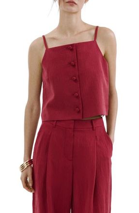 Mango Square Neck Button Front Top in Red at Nordstrom, Size X-Small
