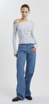Mother of All Pepper Long Sleeved Off Shoulder T Shirt in Light Blue at Nordstrom, Size X-Small