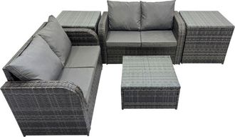 Fimous Rattan Garden Outdoor Furniture Set Love Sofa Square Coffee Table Set with 2 Side Tables Dark Grey Mixed - Fimous