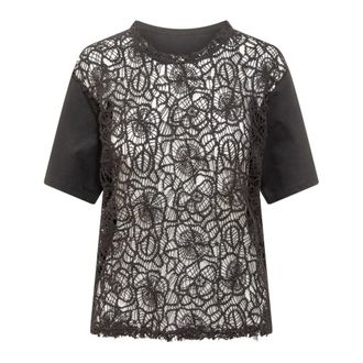Semicouture Tops, Dames, Zwart, S, Bloemen geborduurd crew neck t-shirt