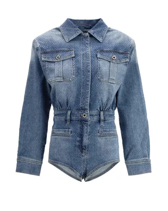 Self Portrait Denim Jumpsuit with Rhinestone Embellishments